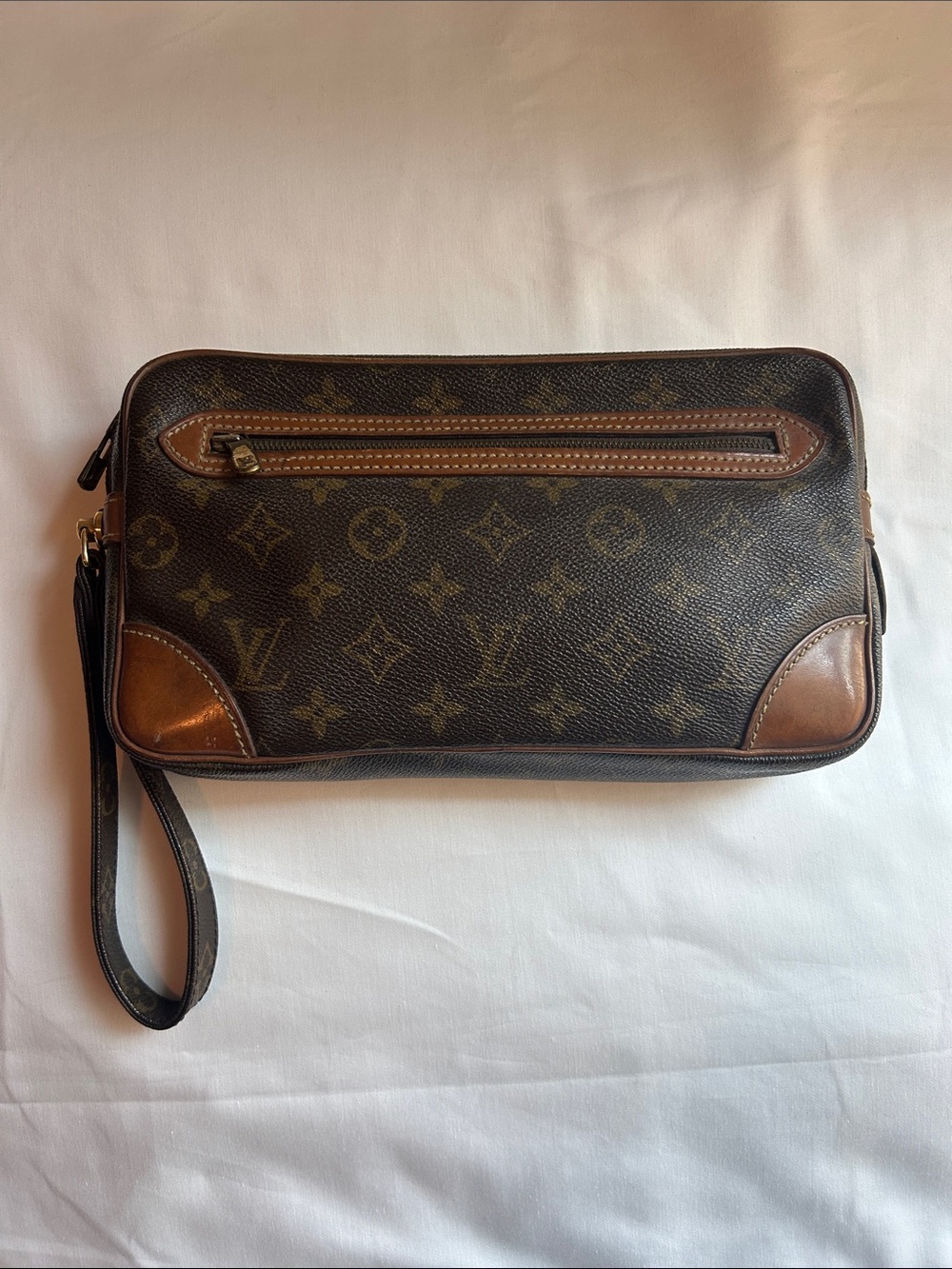 Louis Vuitton Monogram Wristlet in Brown and Tan